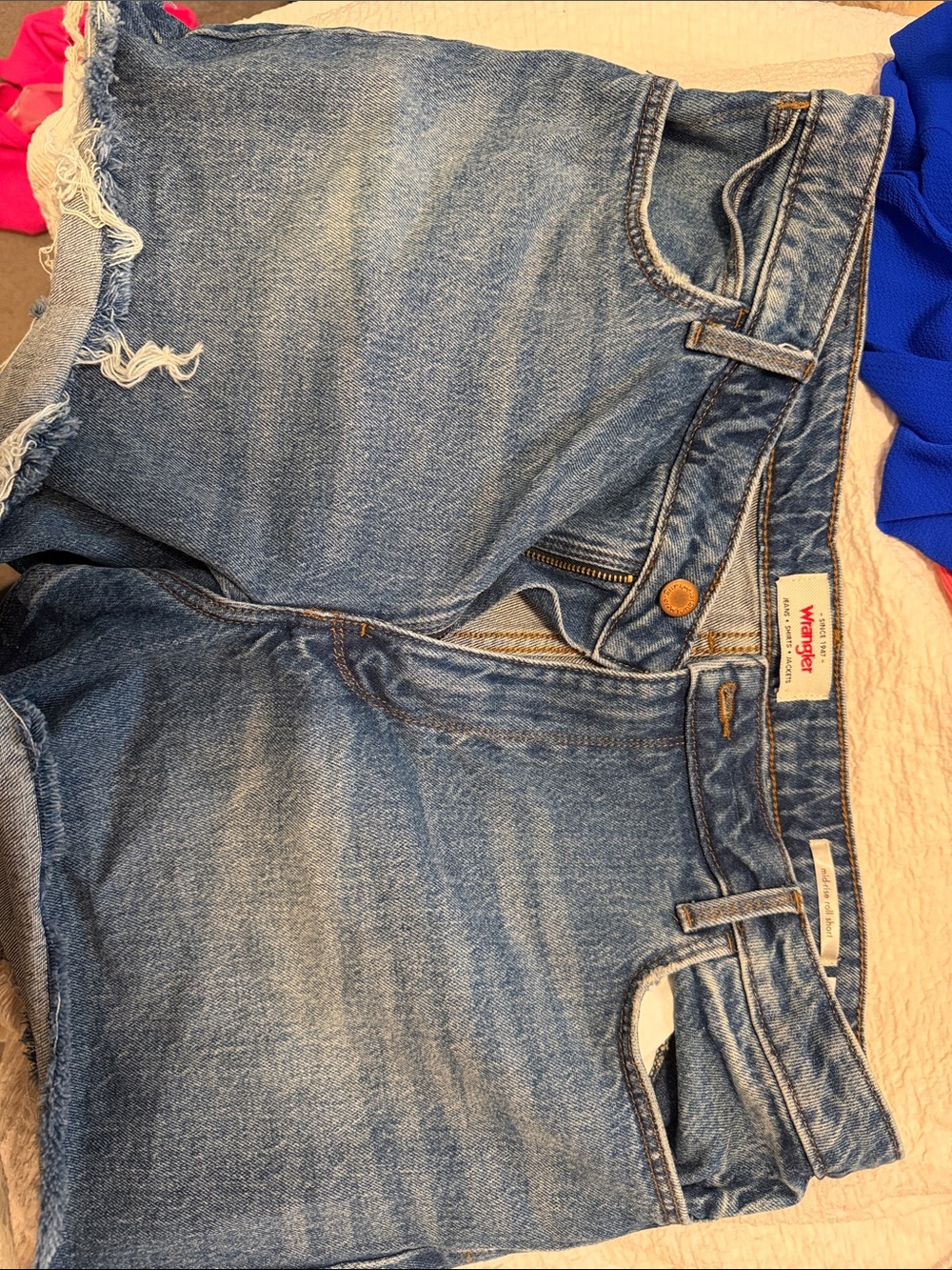 Wrangler Women's Medium Blue Frayed Denim Cutoff Shorts